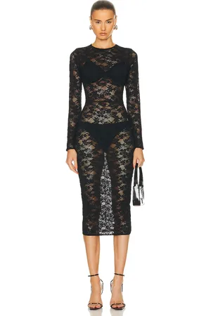 FLEUR DU MAL Le Stretch Multifit Lace Long Sleeve Dress in - . Size S (also in ).