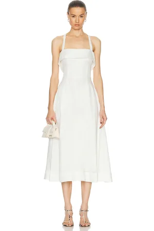 Nicholas Carmelia Banded Corset Midi Dress in - Cream. Size 4 (also in 6, 8).