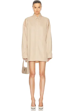 WARDROBE.NYC Drill Shirt Mini Dress in - Beige. Size M (also in ).