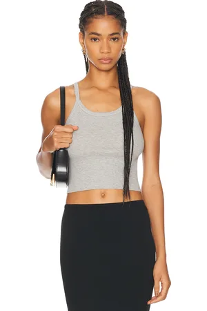 ÉTERNE Cropped Rib Tank Top in - Grey. Size L (also in M, XL).