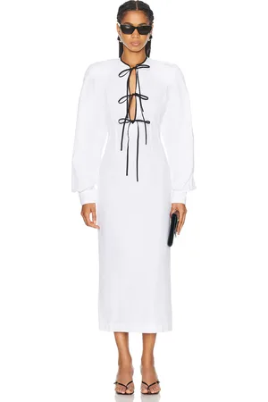 Rowen Rose Long Bow Dress in - White. Size 36 (also in 38, 40).