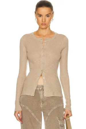 ENZA COSTA Cashmere Long Sleeve Cardigan in - Beige. Size M (also in S, XL, XS).
