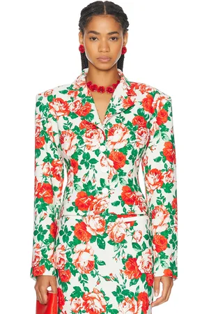 Rowen Rose Sable Printed Oversized Tailored Jacket in - Cream. Size 40 (also in ).