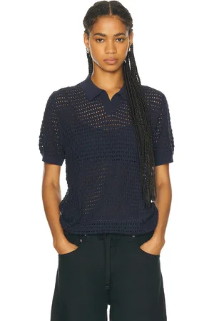 WAO Open Knit Short Sleeve Polo in - Blue. Size S (also in L, XS).