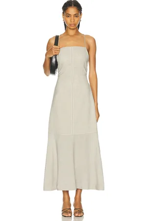 Ganni Spaghetti Strap Long Dress in - Beige. Size 34 (also in ).