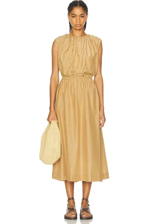 Loulou de Saison Aphrodite Long Sleeveless Dress With Gathers in - Tan. Size S (also in ).