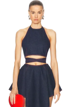 Alaïa Halterneck Tank Top in - Denim-Dark. Size 40 (also in ).