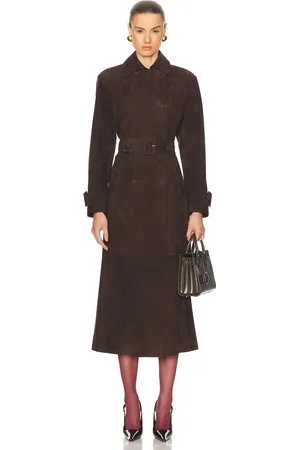 Nour Hammour Tate Suede Trench Coat in - Brown. Size 38 (also in 34, 40, 42).