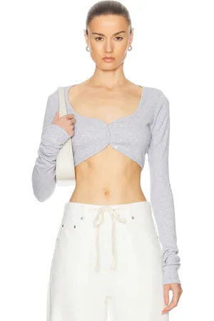 GRLFRND Rib Button Through Crop Top in - Grey. Size L (also in M, XL, XXS).