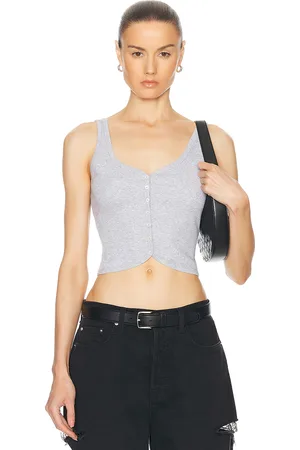 GRLFRND Rib Button Through Tank in - Grey. Size L (also in XL, XXS).