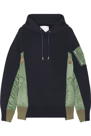SACAI Sponge Sweat X Nylon Twill Hoodie in - Blue. Size 2 (also in 4).