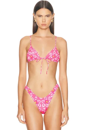 Heavy Manners X Elsa Hosk Triangle Front Tie Bikini Top in - Pink. Size L (also in XS).