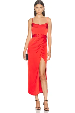 Nicholas Lulu Draped Corset Midi Dress in - Red. Size 0 (also in 2, 6).