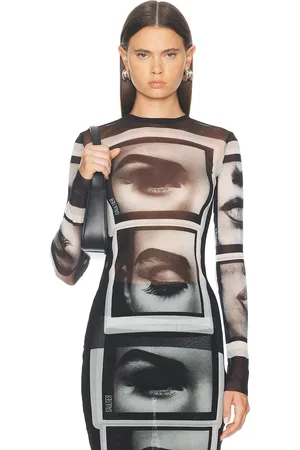 Jean Paul Gaultier Eyes And Lips Mesh Long Sleeve Top in Black Grey & White - Black. Size XS (also in ).