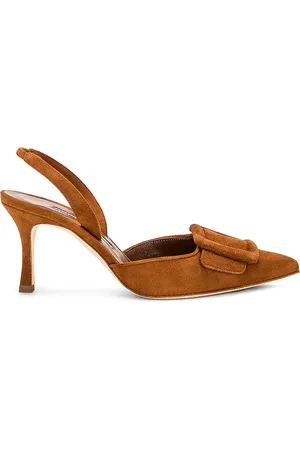 Manolo Blahnik Maysli 70 Suede Slingback In in - Brown. Size 35 (also in 35.5, 36, 36.5, 37, 38, 40).