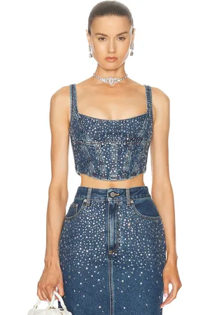 Alessandra Rich Denim Bustier Top in - Denim-Dark. Size 38 (also in ).