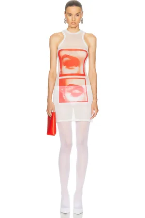 Jean Paul Gaultier Eyes And Lips Mesh Tank Top Short Dress in White Red & Light Orange - White,Red. Size S (also in ).
