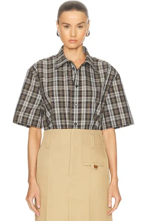 Bottega Veneta Short Sleeve Shirt in Fondant Dove & Mint - Brown. Size 38 (also in ).