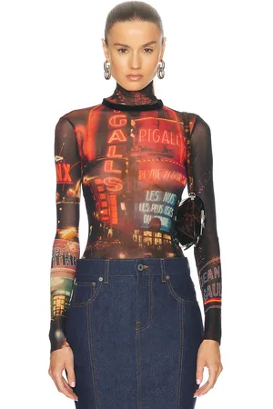 Jean Paul Gaultier Pigalle Mesh Long sleeve Printed Top in Black Red Orange & Blue - Red. Size S (also in ).