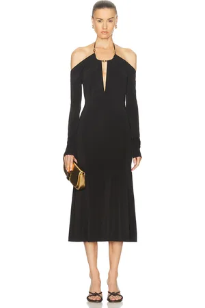 Salvatore Ferragamo Cold Shoulder Midi Dress in - Brown. Size 38 (also in 40, 42).