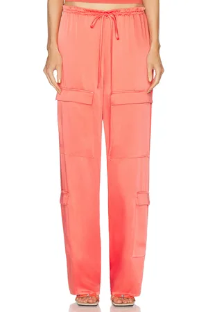 LAPOINTE Doubleface Satin Drawstring Cargo Pant in - Coral. Size L (also in M, S, XS).