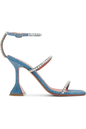 Amina Muaddi Gilda 95 Sandal in - Denim-Medium. Size 36 (also in 36.5, 39.5).