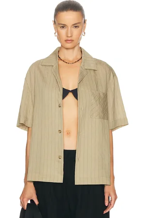WAO Vertical Stripe Short Sleeve Shirt in - Brown. Size M (also in L, S).