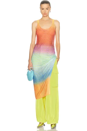 MONSE Blurry Stripe Midi Crochet Dress in Multi in - Coral. Size XS (also in ).