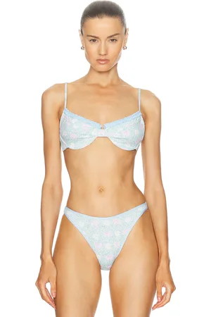 Heavy Manners X Elsa Hosk Ruffled Up Underwire Bikini Top in - Blue. Size L (also in ).