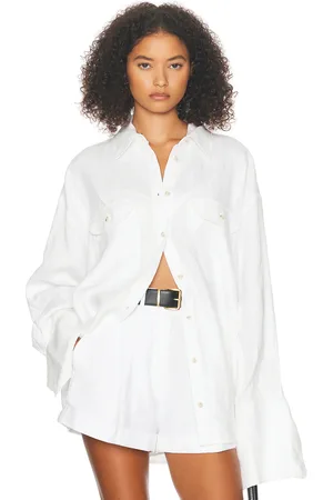 Helsa Washed Linen Shirt in - White. Size L/XL (also in ).