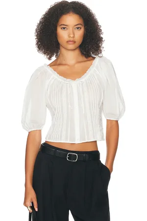 Helsa Voile Peasant Blouse in - White. Size M (also in ).