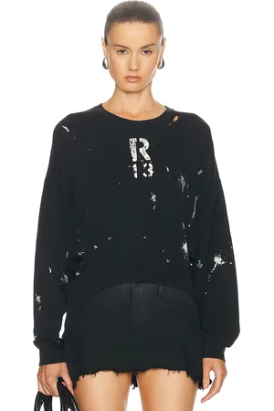 R13 Cropped Crewneck Sweatshirt in - Black. Size S (also in ).