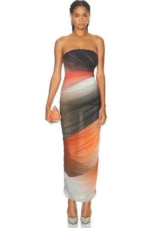 The Attico Strapless Midi Dress in Orange Brown & White Gradient - Brown,Orange. Size 36 (also in 38).