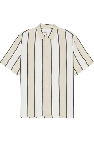 CLUB MONACO Short Sleeve Cabana Stripe Shirt in - Cream. Size S (also in XL/1X).