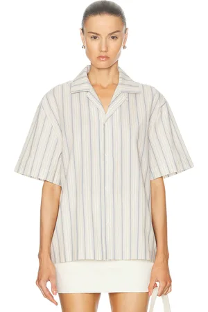 WAO Textured Stripe Camp Shirt in - White. Size M (also in S, XS).