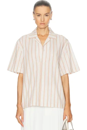 WAO Textured Stripe Camp Shirt in - White. Size M (also in L, S, XS).