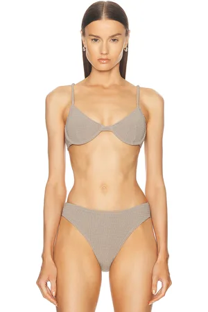 Totême Smocked Half Cup Bikini Top in - Grey. Size XS (also in ).