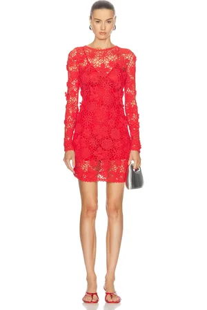 AKNVAS For FWRD Cece Crochet Mini Dress in - Red. Size L (also in M, S, XS).