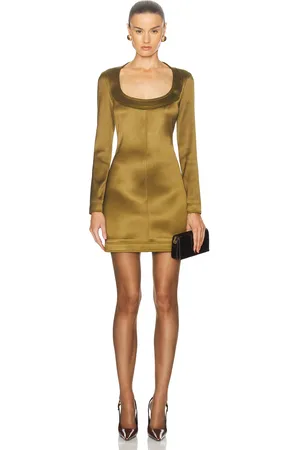 Saint Laurent Long Sleeve Mini Dress in - Olive. Size 40 (also in 36, 38).
