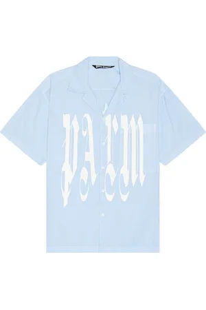 Palm Angels Gothic Logo Short Sleeve Shirt in - Baby Blue. Size 46 (also in ).