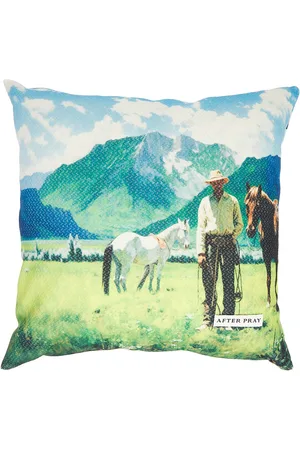 AFTER PRAY Western Printed Cushion in - Baby Blue. Size all.