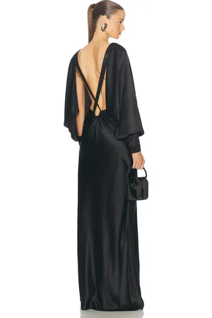 Saint Laurent V-neck Long Dress in - Black. Size 34 (also in 38, 40).