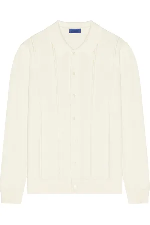 Saturdays NYC Jahmad Linen Long Sleeve Polo in - White. Size M (also in S, XL/1X).