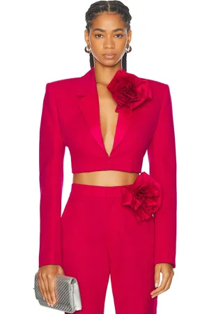 AREA Flower Corsage Cropped Blazer in - Pink. Size 0 (also in 2).