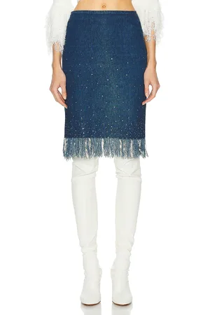 Fendi Denim Fringe Skirt in - Denim-Dark. Size 40 (also in ).