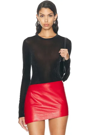 PRISCAVera Velvet Mesh Long Sleeve Top in - Black. Size S (also in ).