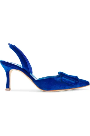 Manolo Blahnik Maysli 70 Velvet Pump in - Blue. Size 36 (also in 39, 40).