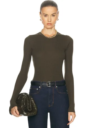 ENZA COSTA Silk Sweater Rib Longsleeve Crewneck Top in - Army. Size L (also in ).