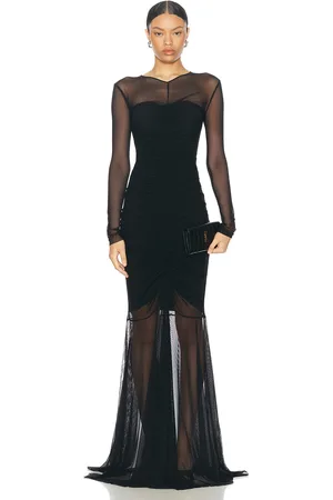 Norma Kamali Longsleeve V Neck Shirred Front Fishtail Gown in - . Size S (also in XS).