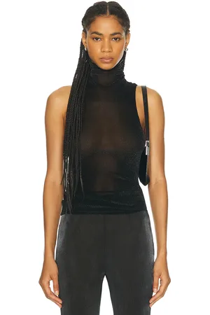 PRISCAVera Turtleneck Racerback Tank Top in - Black. Size L (also in M, S, XS).